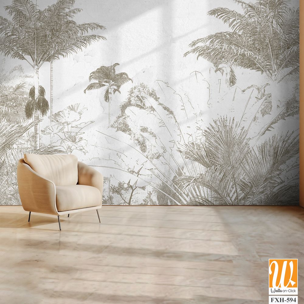 Tropical Trees wallpaper design for digital printing - Mural - 3D illustration [WP-FXH-594]