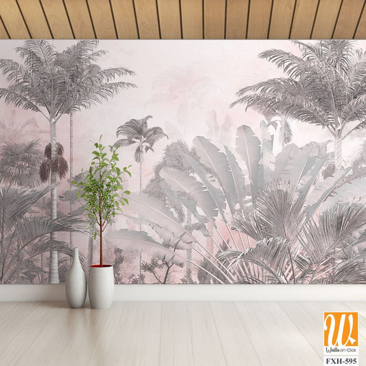 Tropical Trees wallpaper design for digital printing - Mural - 3D illustration [WP-FXH-595]