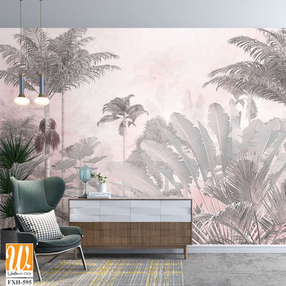 Tropical Trees wallpaper design for digital printing - Mural - 3D illustration [WP-FXH-595]