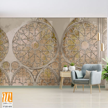 Stained glass windows in the Gothic style, vintage drawing, art picture, photo wallpaper [WP-FXH-604]