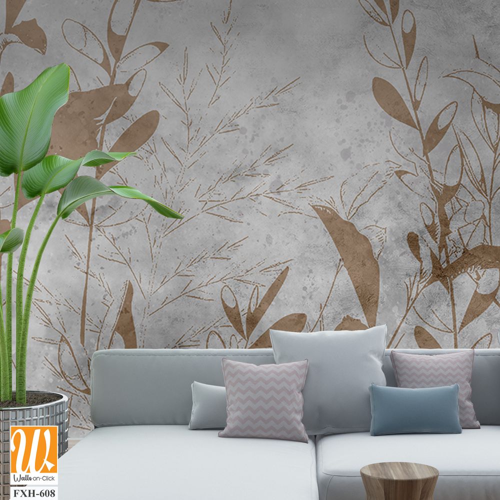 Graphic exotic plants on a textured background. Designed for photo wallpaper, photo wallpaper design, 3D illustration [WP-FXH-608]