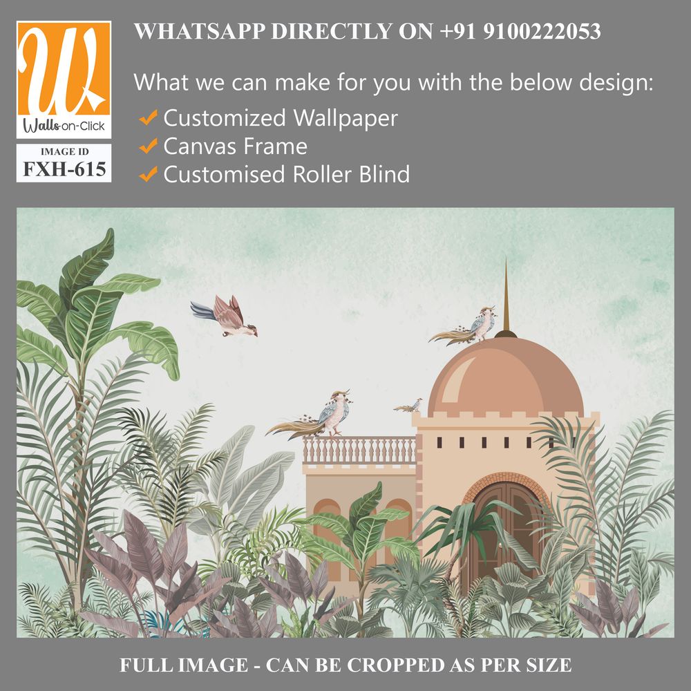 Tropical Plant Islamic stricture, Watercolor tree and bird [WP-FXH-615]