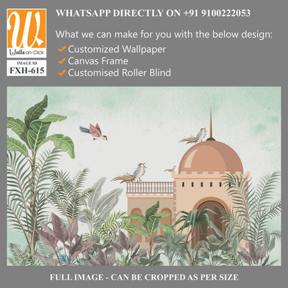 Tropical Plant Islamic stricture, Watercolor tree and bird [WP-FXH-615]