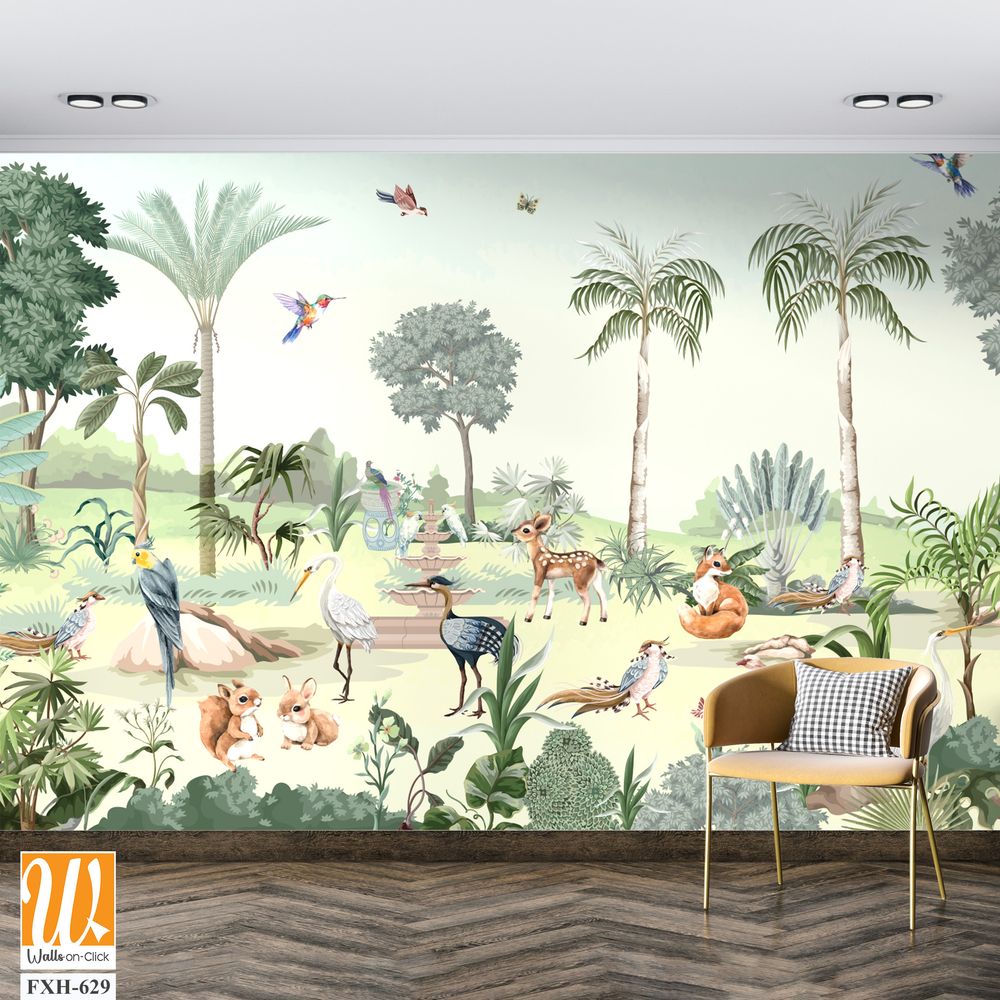 Tropical jungle safari animal forest illustration for wallpaper print [WP-FXH-629]