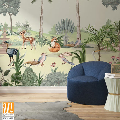 Tropical jungle safari animal forest illustration for wallpaper print [WP-FXH-629]