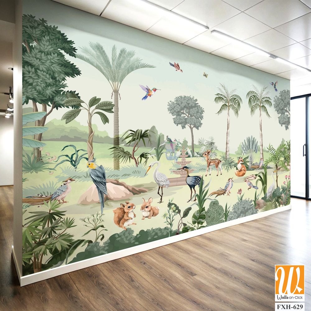 Tropical jungle safari animal forest illustration for wallpaper print [WP-FXH-629]