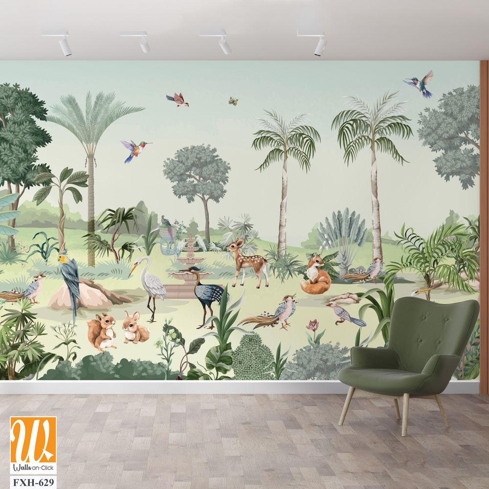 Tropical jungle safari animal forest illustration for wallpaper print [WP-FXH-629]