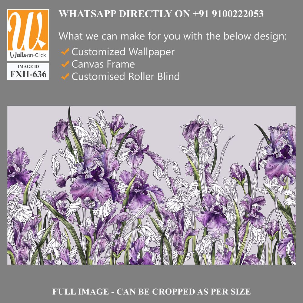 Drawn contour irises in a watercolor style on a plain background, art drawing in pink tones, photo wallpaper. [WP-FXH-636]