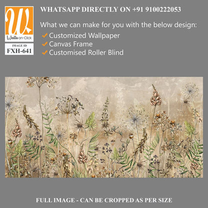 Art drawn dried flowers on a textured background, pattern in beige tones, wallpaper in vintage style. [WP-FXH-641]