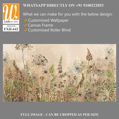 Textured watercolor background depicting pastel flowers, dried flowers, art drawing in beige tones. Photo wallpaper for the interior [WP-FXH-642]