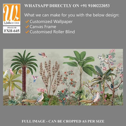 Mughal forest background, Mughal tree, Tropical plant, Bird, Watercolor background. [WP-FXH-645]