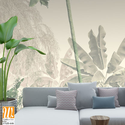 Tropical trees and leaves, oil painting effect, wallpaper design [WP-FXH-646]