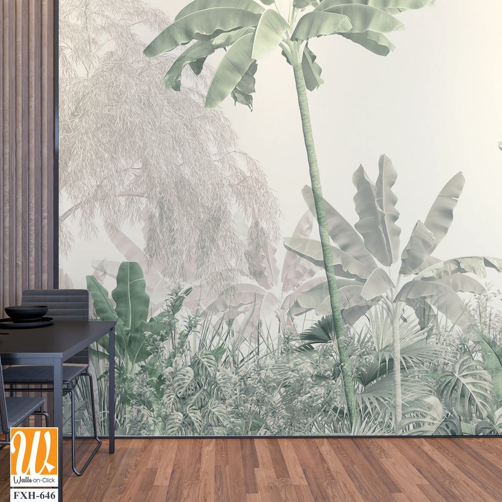 Tropical trees and leaves, oil painting effect, wallpaper design [WP-FXH-646]