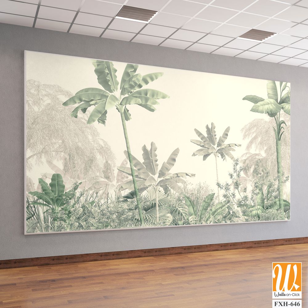 Tropical trees and leaves, oil painting effect, wallpaper design [WP-FXH-646]