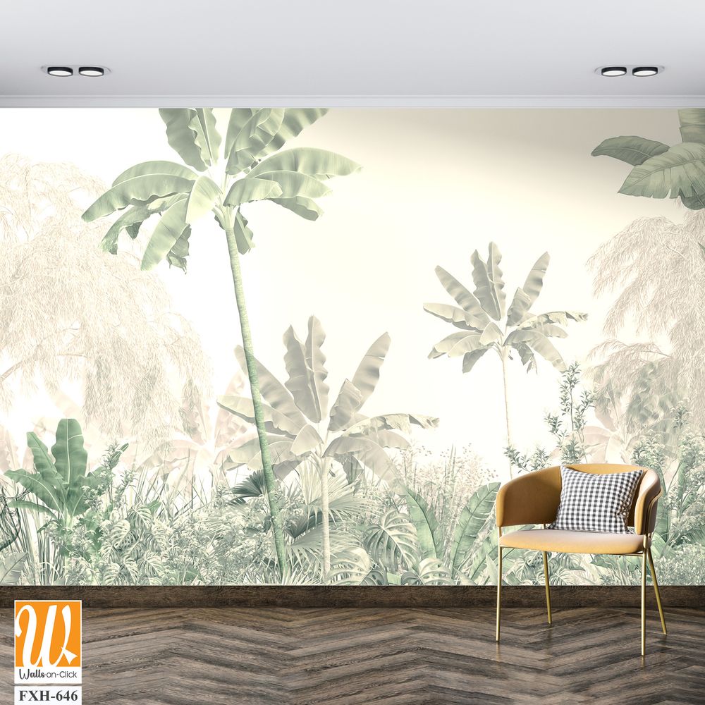 Tropical trees and leaves, oil painting effect, wallpaper design [WP-FXH-646]