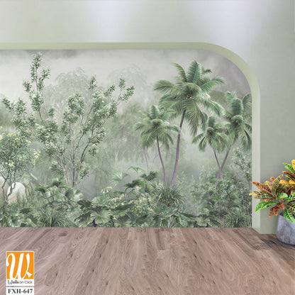 Tropical trees and leaves, oil painting effect, wallpaper design [WP-FXH-647]