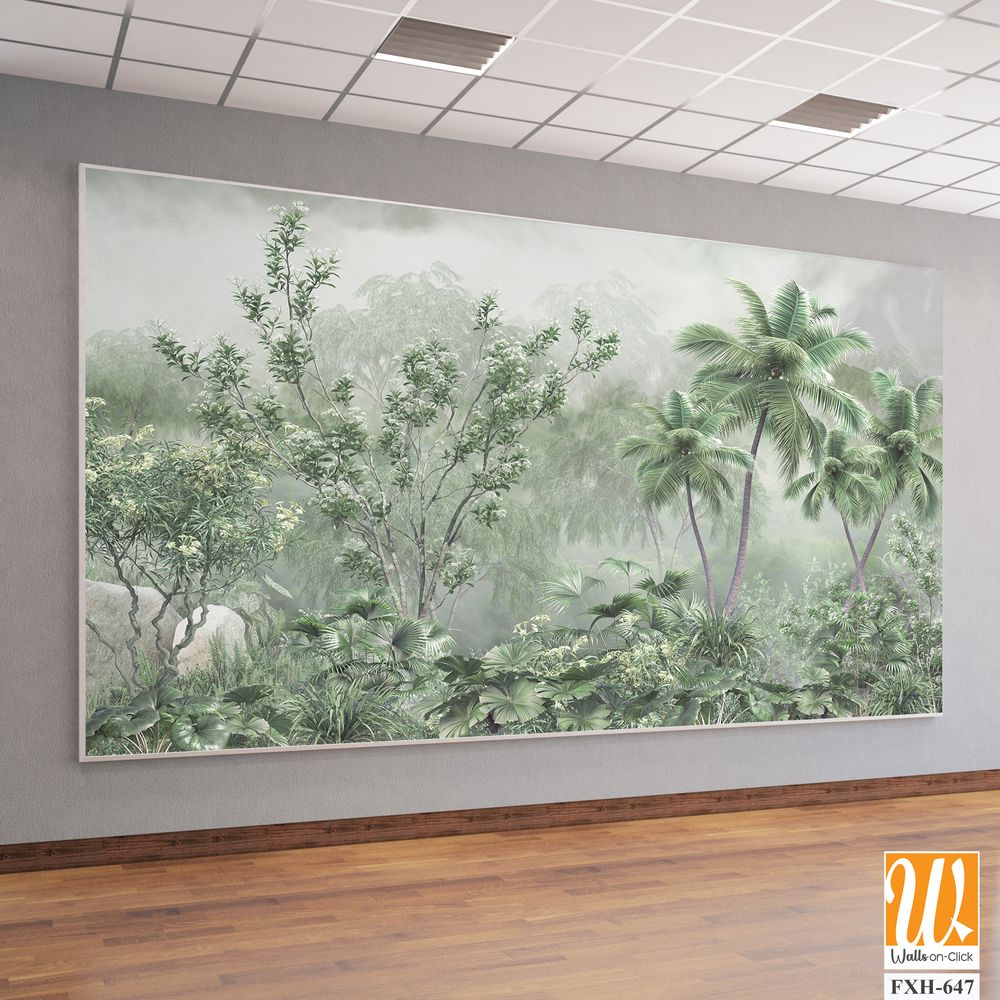 Tropical trees and leaves, oil painting effect, wallpaper design [WP-FXH-647]