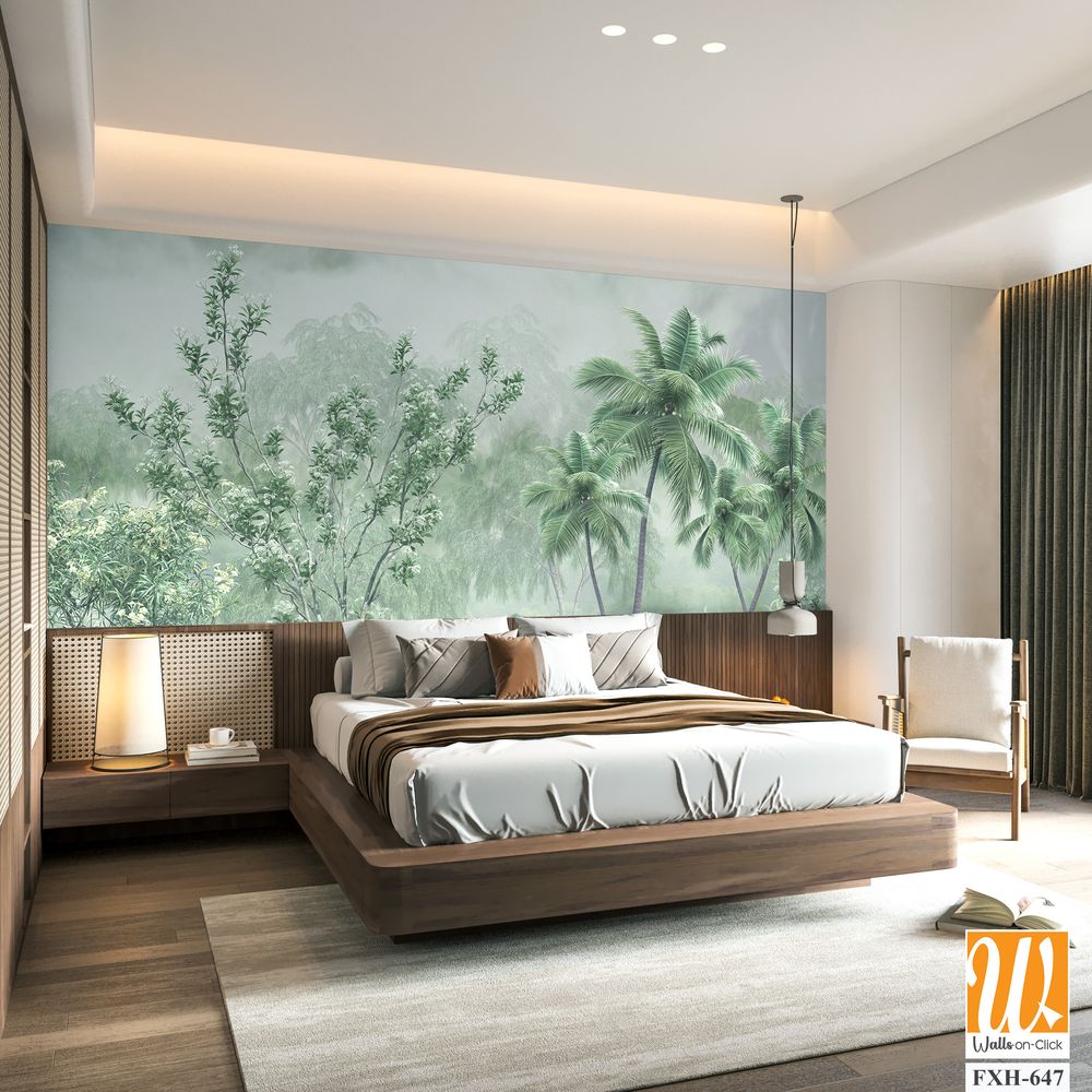 Tropical trees and leaves, oil painting effect, wallpaper design [WP-FXH-647]