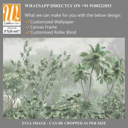 Tropical trees and leaves, oil painting effect, wallpaper design [WP-FXH-647]