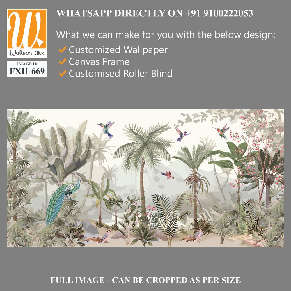 Palazzo wallpaper, Mughal Wallpaper, Mughal Background Illustration, Animals, Birds, Watercolor background. [WP-FXH-669]