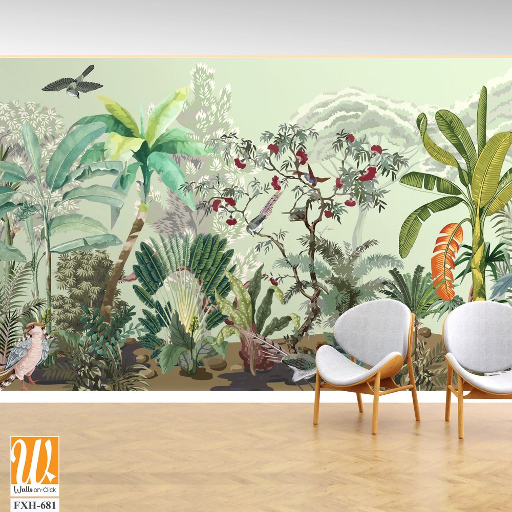 Wallpaper - Wall Mural - Tropical Plant, Birds and animal. [WP-FXH-681]