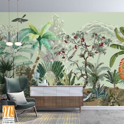 Wallpaper - Wall Mural - Tropical Plant, Birds and animal. [WP-FXH-681]