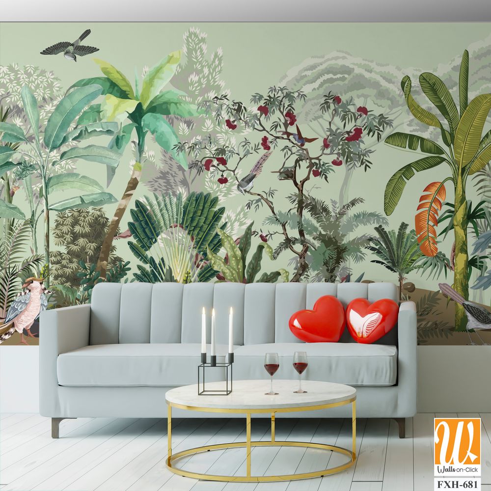 Wallpaper - Wall Mural - Tropical Plant, Birds and animal. [WP-FXH-681]