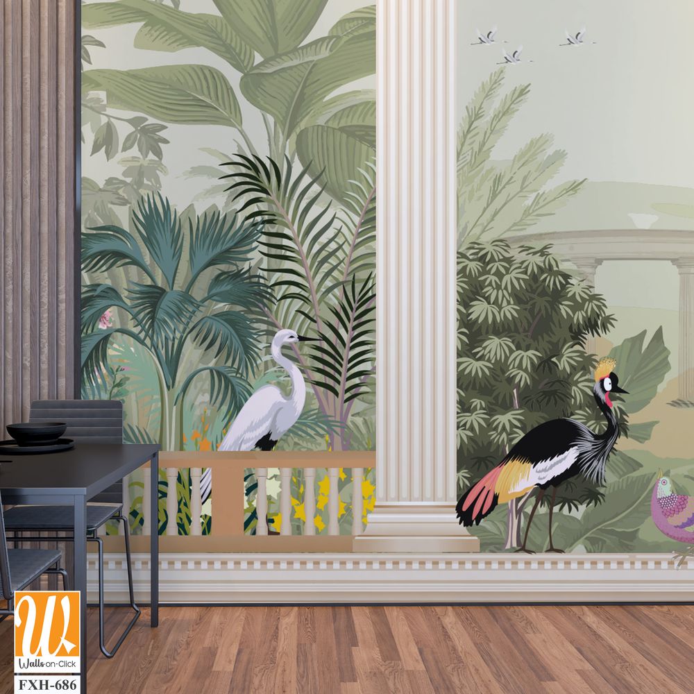 Ancient Greek Garden Wallpaper. Greek Forest Landscape Wall Mural. Greek jungle illustrations. [WP-FXH-686]