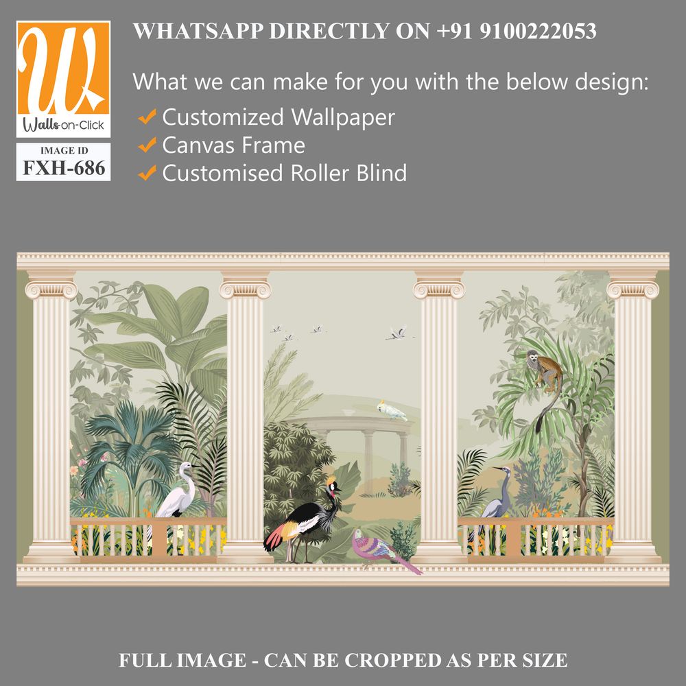 Ancient Greek Garden Wallpaper. Greek Forest Landscape Wall Mural. Greek jungle illustrations. [WP-FXH-686]