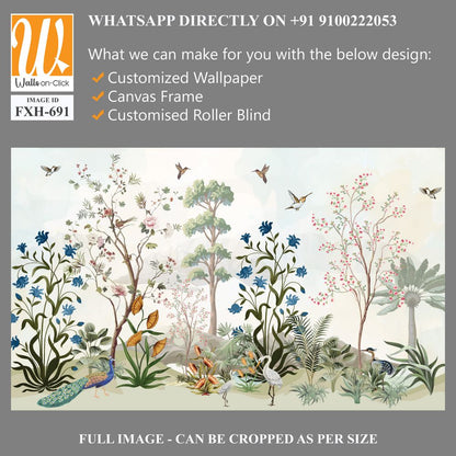 Traditional mughal garden, flower and birds, watercolor background. [WP-FXH-691]