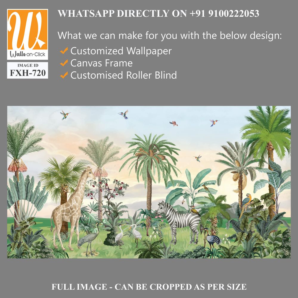 Tropical forest, wild wallpaper mural, jungle background, birds and animal. [WP-FXH-720]