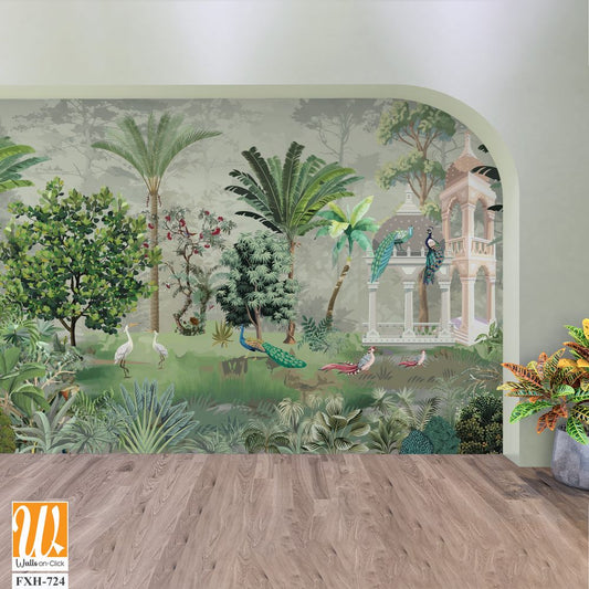 Palm Trees Tropical Wallpaper, Jungle Landscape Mural Decor,Mughal garden. [WP-FXH-724]