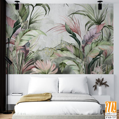 Wallpaper with bright plants brings rich colors and dynamic patterns to the interior. Such wallpaper can include a variety of flowers, exotic leaves and tropical vegetation, creating the impression of [WP-FXH-737]