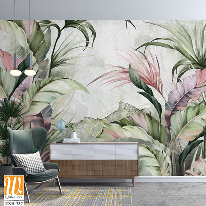 Wallpaper with bright plants brings rich colors and dynamic patterns to the interior. Such wallpaper can include a variety of flowers, exotic leaves and tropical vegetation, creating the impression of [WP-FXH-737]