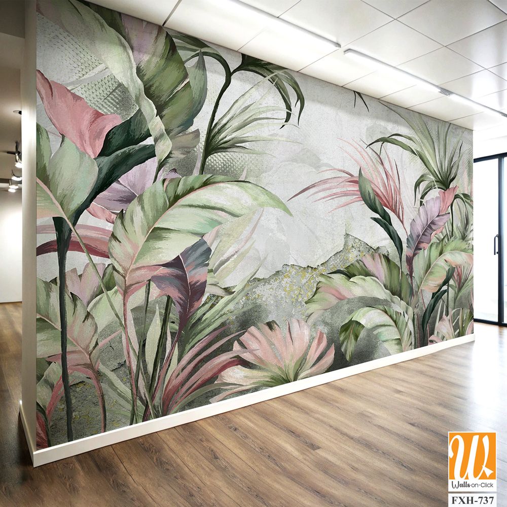 Wallpaper with bright plants brings rich colors and dynamic patterns to the interior. Such wallpaper can include a variety of flowers, exotic leaves and tropical vegetation, creating the impression of [WP-FXH-737]