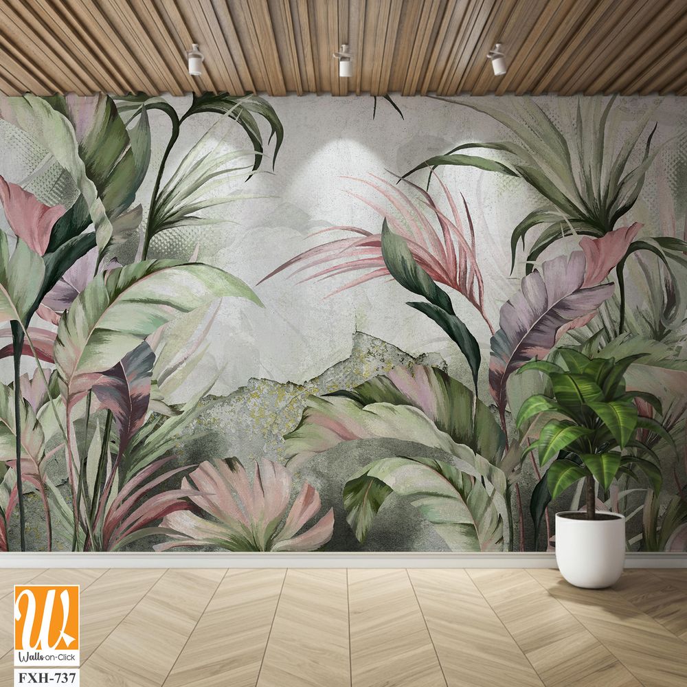 Wallpaper with bright plants brings rich colors and dynamic patterns to the interior. Such wallpaper can include a variety of flowers, exotic leaves and tropical vegetation, creating the impression of [WP-FXH-737]