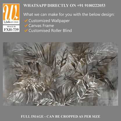 Texture background in gray and beige tones depicting leaves, art drawing, photo wallpaper for the interior [WP-FXH-739]