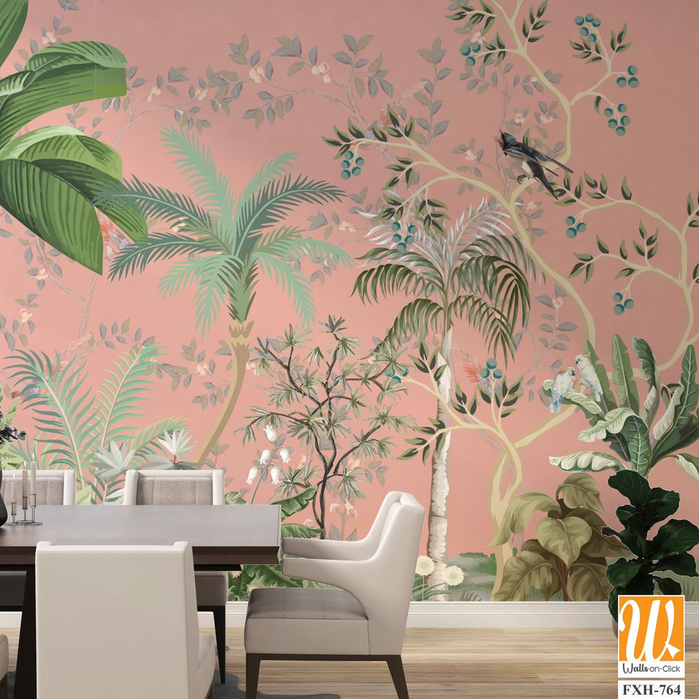 Hand painted wallpaper and fabrics, Watercolor Tree Background. [WP-FXH-764]