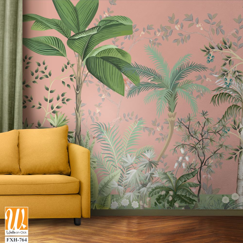 Hand painted wallpaper and fabrics, Watercolor Tree Background. [WP-FXH-764]