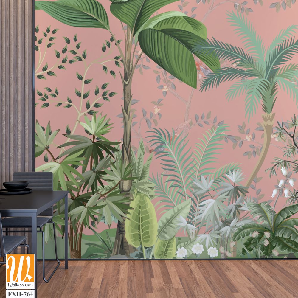 Hand painted wallpaper and fabrics, Watercolor Tree Background. [WP-FXH-764]