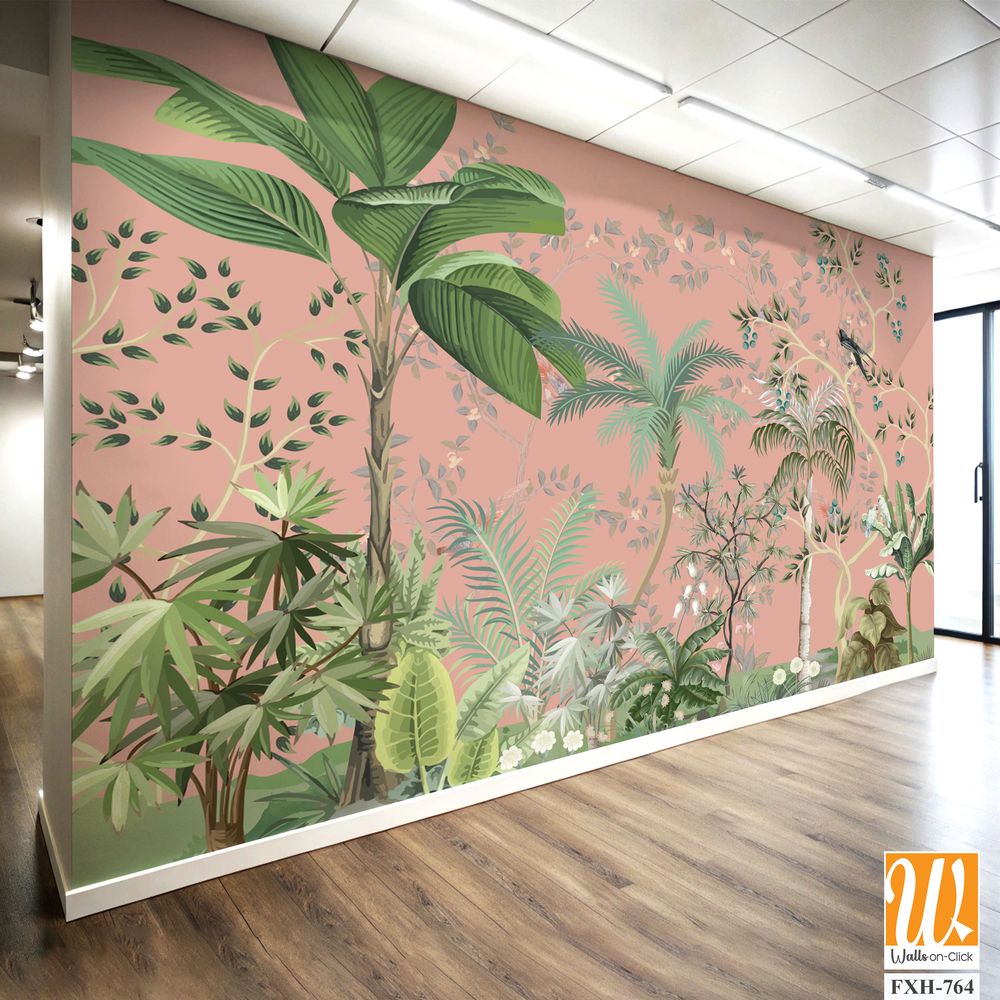 Hand painted wallpaper and fabrics, Watercolor Tree Background. [WP-FXH-764]