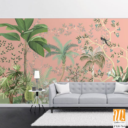 Hand painted wallpaper and fabrics, Watercolor Tree Background. [WP-FXH-764]