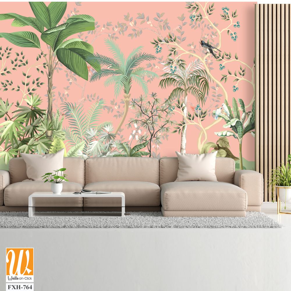 Hand painted wallpaper and fabrics, Watercolor Tree Background. [WP-FXH-764]