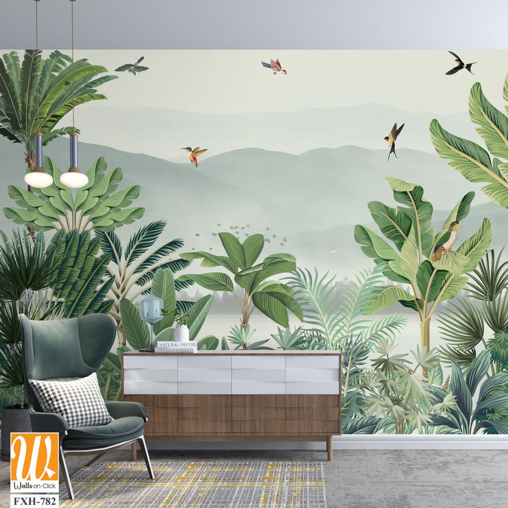 Jungle Wallpaper and Wall Murals, Tropical wall mural Background. [WP-FXH-782]