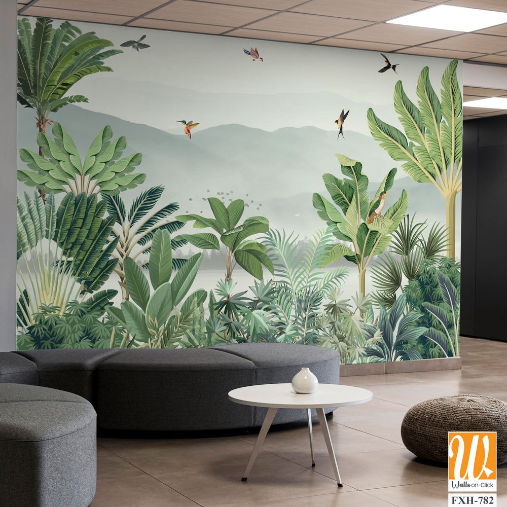 Jungle Wallpaper and Wall Murals, Tropical wall mural Background. [WP-FXH-782]