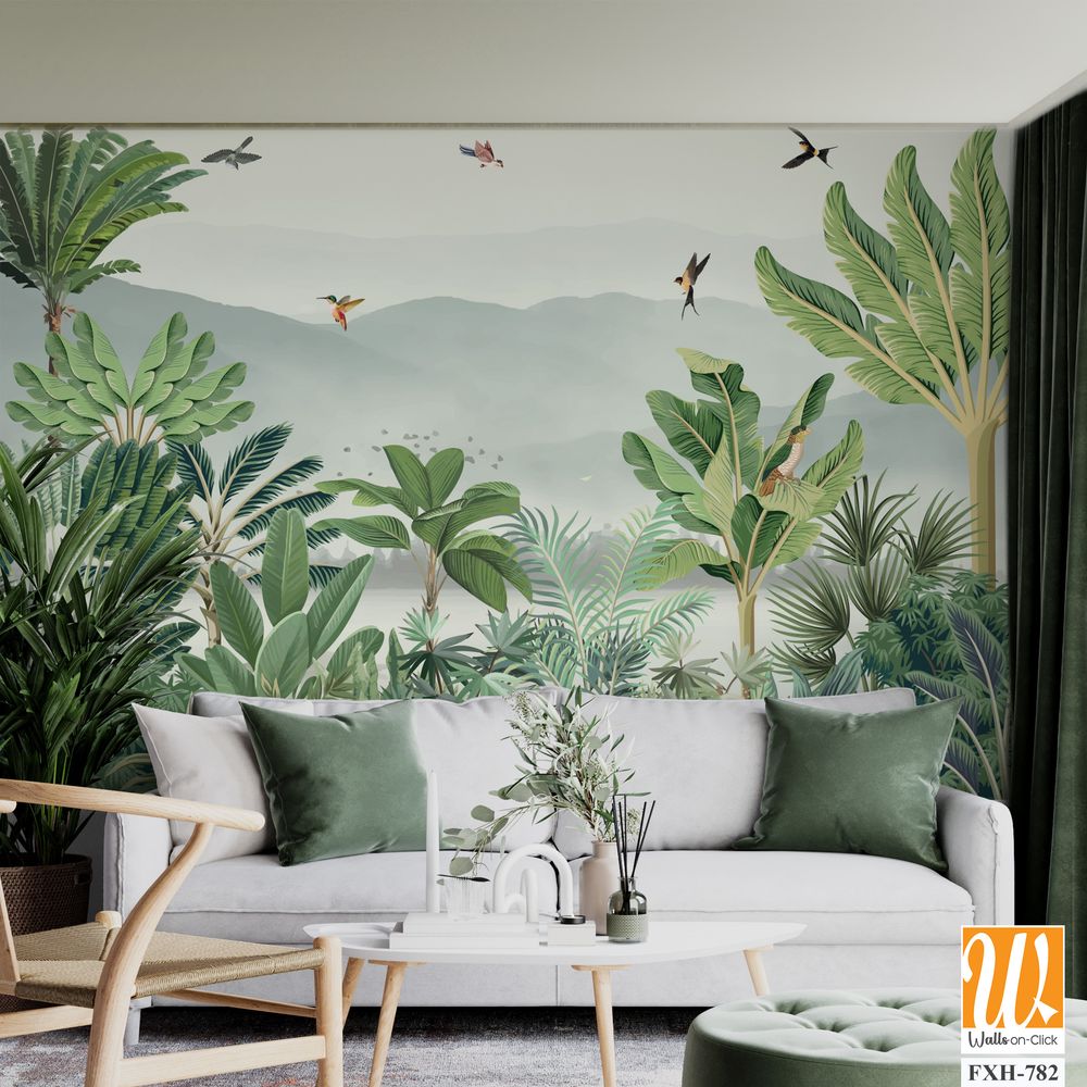 Jungle Wallpaper and Wall Murals, Tropical wall mural Background. [WP-FXH-782]