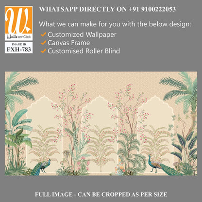 Traditional Mughal Wall Mural, Mughal Arch with Mughal Flower, Peacock, Seamless Background. [WP-FXH-783]