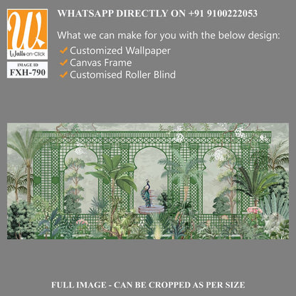 Decorative Wall Mural Design, Lattice Wall Design, Garden Wall Mural Design, Peacock, Tropical Plants. [WP-FXH-790]