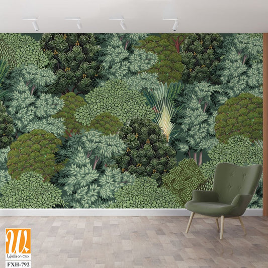 Traditional Mughal tree Wall Mural Design, Seamless Tree Wall Background, Decoration Design for Wedding Decor. [WP-FXH-792]