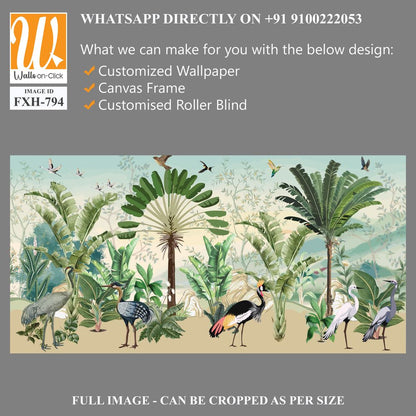 African Wild Life Mural Design for wall Painting, Tropical Wall Mural, Tropical Plam trees, Birds, Vintage waal Murals. [WP-FXH-794]